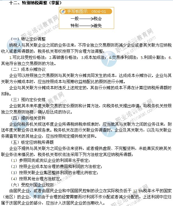 2014年中級經(jīng)濟師考試財政稅收精講：特別納稅調(diào)整