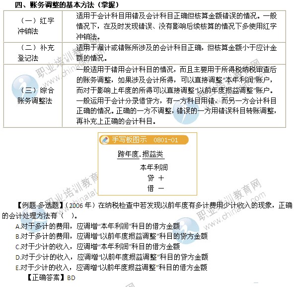 2014年中級(jí)經(jīng)濟(jì)師考試財(cái)政稅收精講：賬務(wù)調(diào)整的基本方法