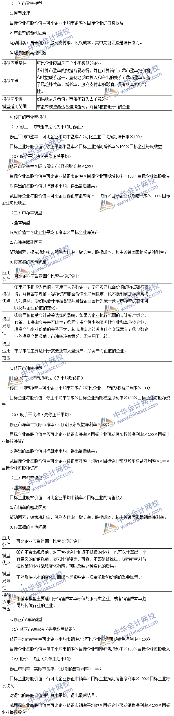 2016注會《財務(wù)成本管理》高頻考點：相對價值法評估方法