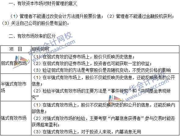 2016注冊(cè)會(huì)計(jì)師《財(cái)務(wù)成本管理》高頻考點(diǎn)：資本市場(chǎng)效率