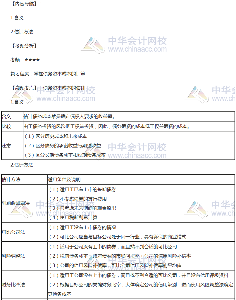 2018年注會(huì)《財(cái)管》高頻考點(diǎn)：債務(wù)資本成本的估計(jì)