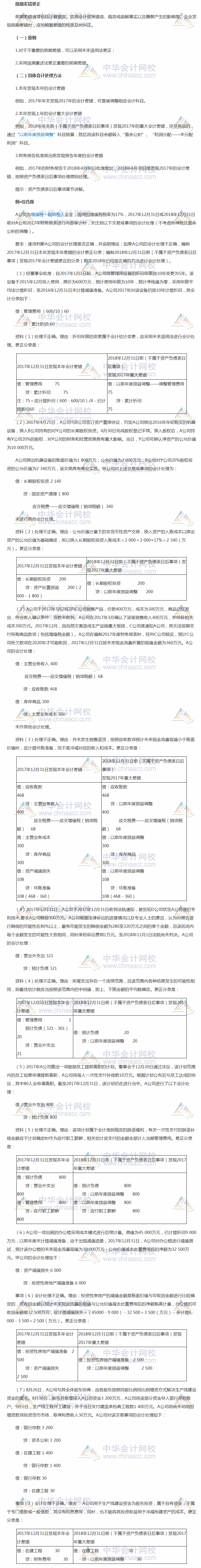 2018《中級會計實務》考前每日學習任務：前期差錯更正