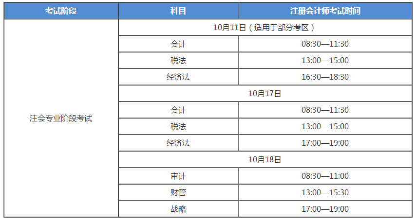 北京注會(huì)2020年專業(yè)階段考試時(shí)間安排一覽