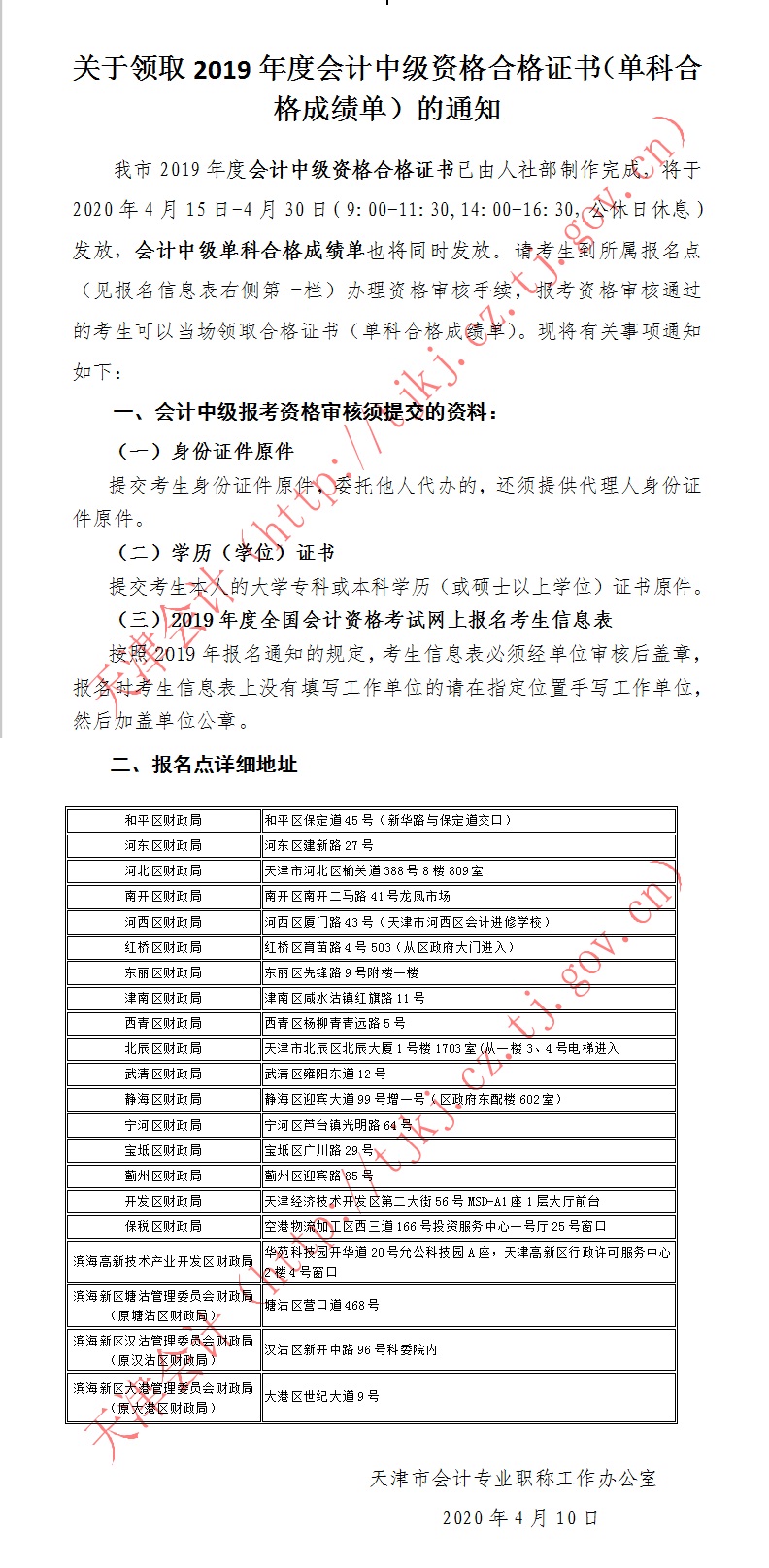 天津2019中級(jí)會(huì)計(jì)證書（單科合格成績(jī)單）領(lǐng)取通知公布！