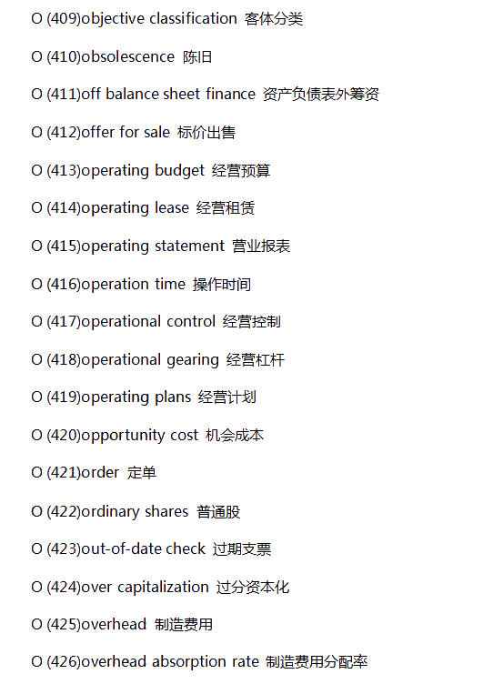【精華帖】常見財(cái)會類英語詞匯-O