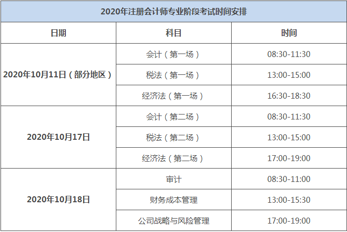 2020年注冊(cè)會(huì)計(jì)師專業(yè)階段考試時(shí)間是是什么時(shí)候？