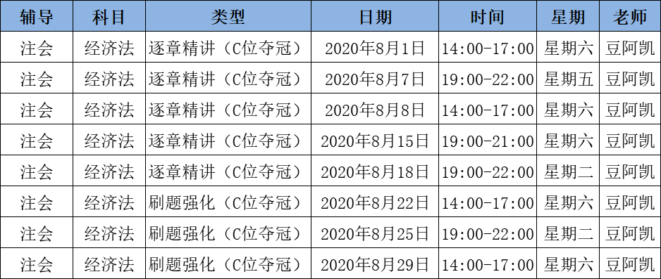 2020注會《經(jīng)濟法》C位奪冠課表來了！