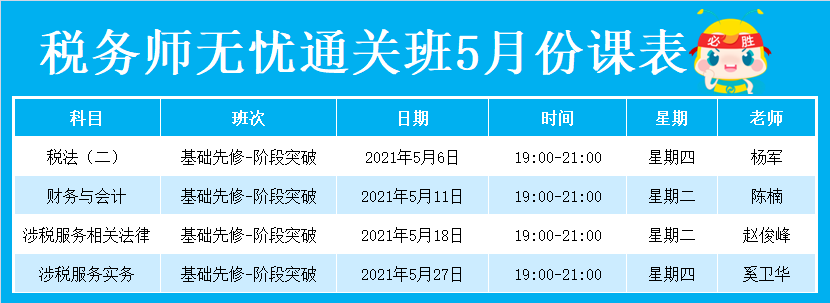 稅務(wù)師無憂直達(dá)班2021年5月份