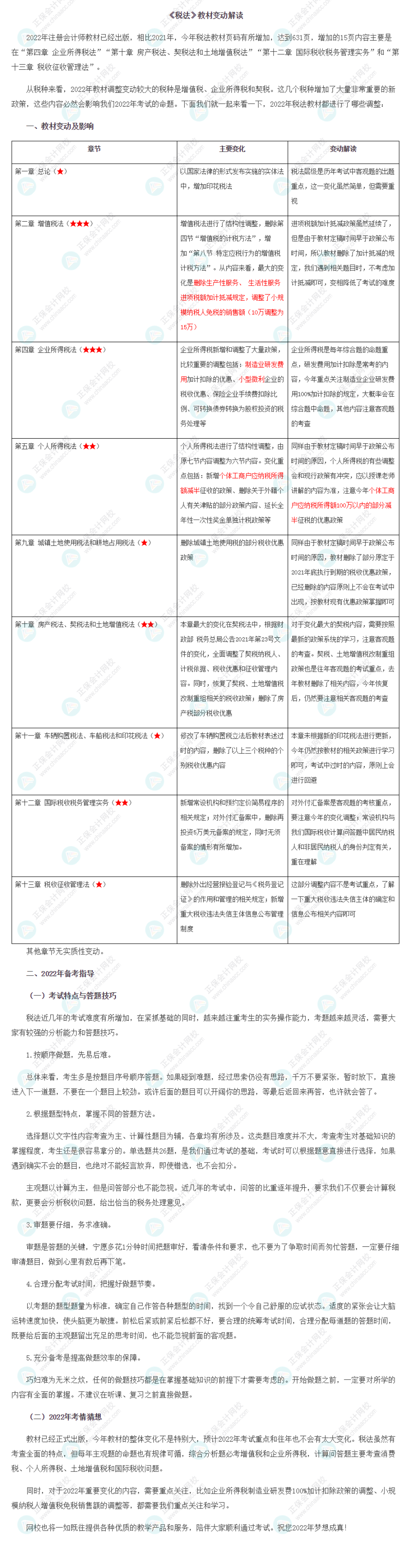 【解讀】2022年注冊會計(jì)師《稅法》教材變動解讀>