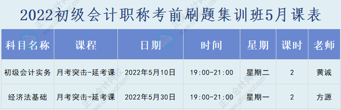 速看！2022初級會計職稱考前刷題集訓(xùn)班課表已出爐！