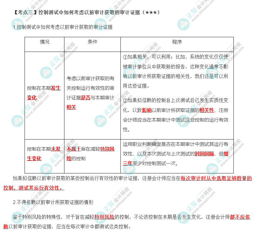 2022年注會(huì)《審計(jì)》第八章高頻考點(diǎn)3：控制測試中如何考慮以前審計(jì)獲取的審計(jì)證據(jù)