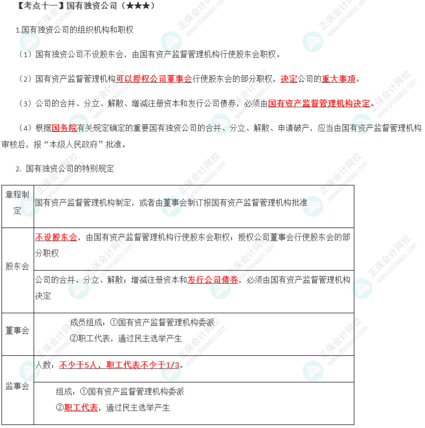 2023年注會《經(jīng)濟(jì)法》第6章高頻考點(diǎn)11：國有獨(dú)資公司