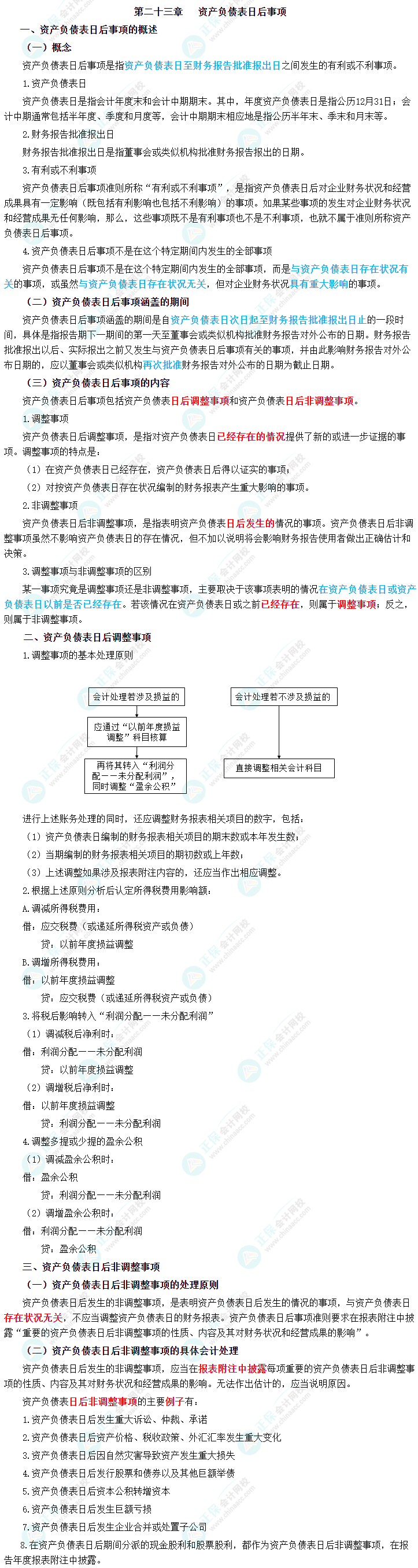 2023年中級會計職稱《中級會計實務》三色筆記第二十三章：資產負債表日后事項