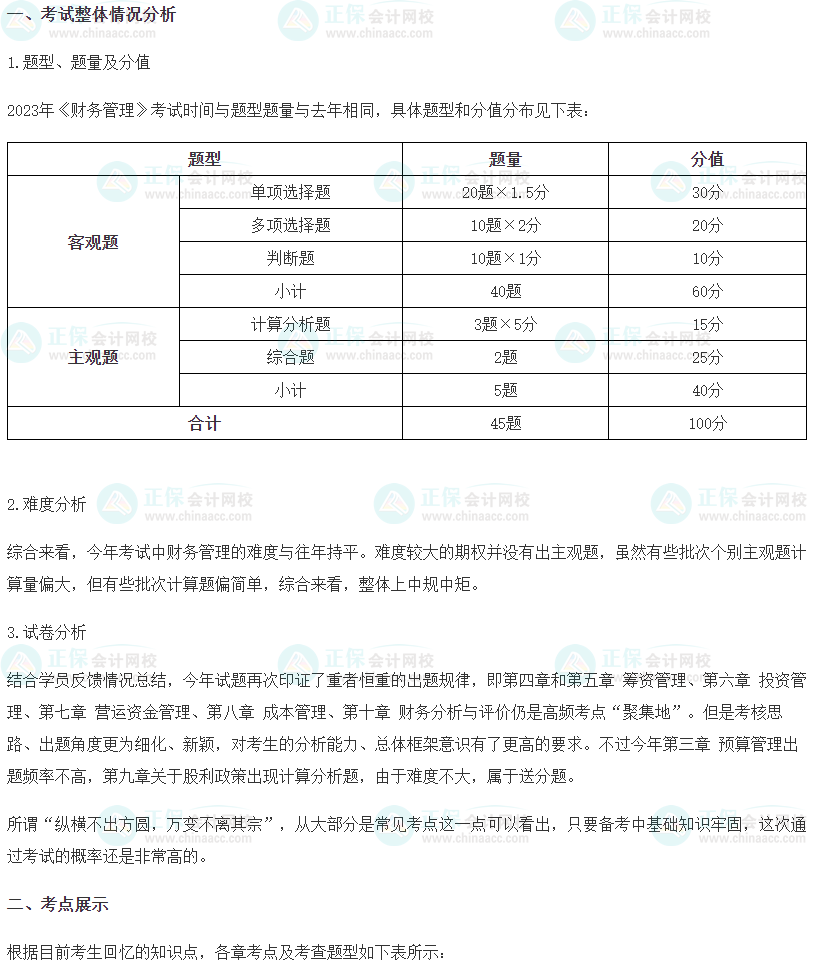 財務(wù)管理考情分析1