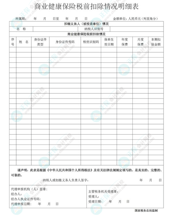 商業(yè)健康保險稅前扣除情況明細(xì)表